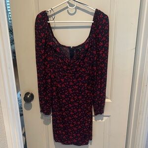 Trixxi Red and Black Floral Long Sleeve Dress